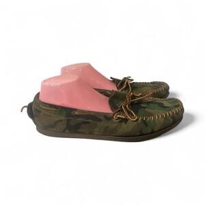 Vintage Pollo Ralph Lauren Men's Moccasin Slippers Camo Green Size 12 D Used